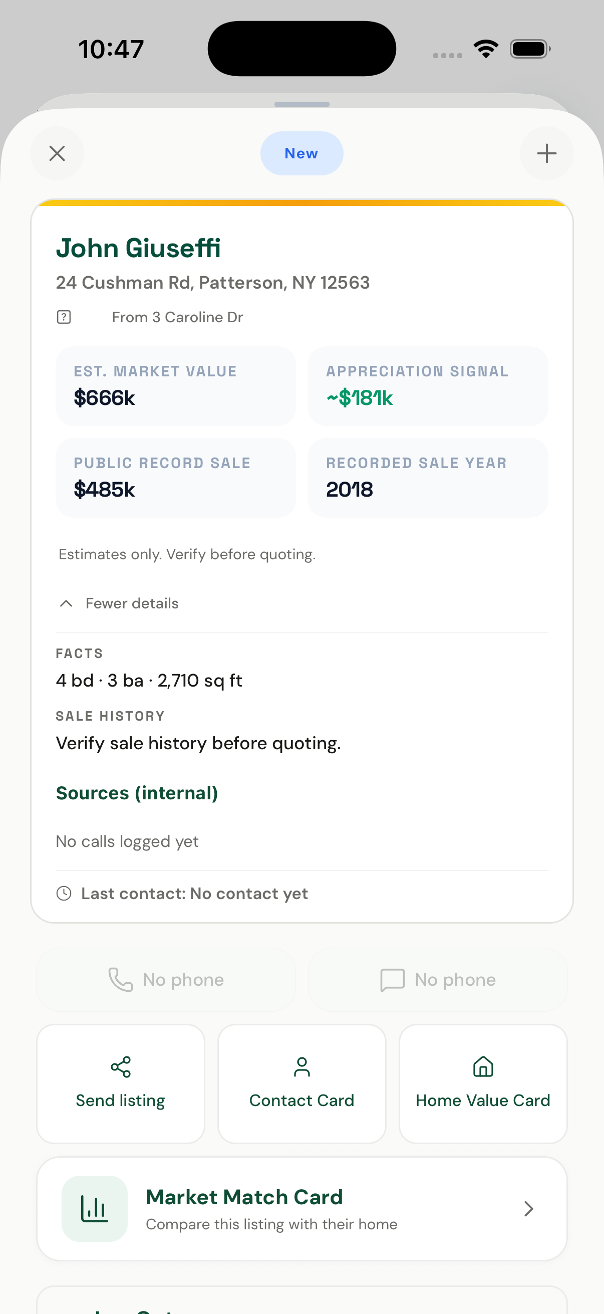 Harvest contact detail with property intelligence