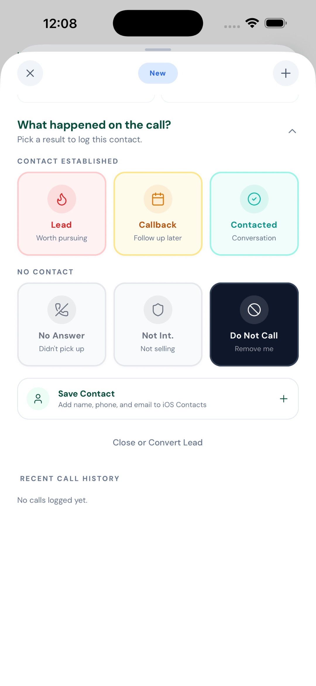 Log call outcome