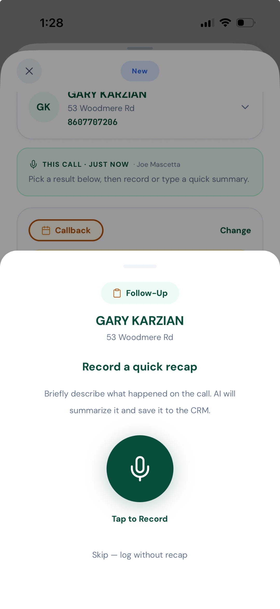 AI voice recap screen