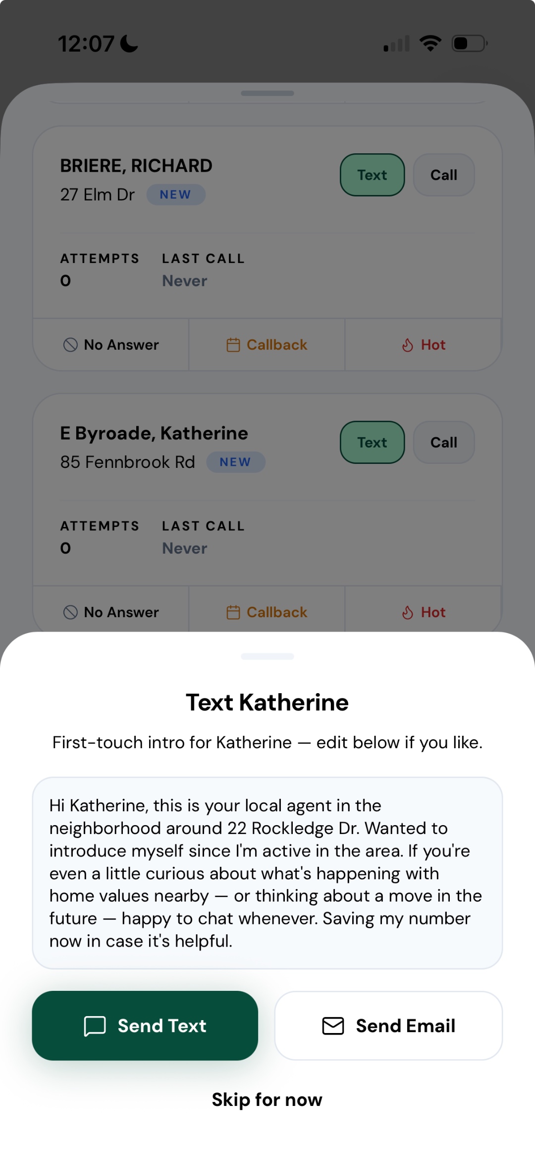 AI-generated outreach screen